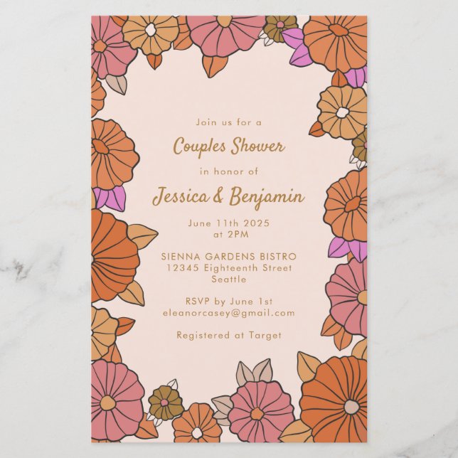 Papier Budget Boho Burnt Orange Floral Couples Douche (Devant)