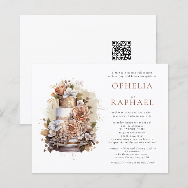 Papier Budget Boho Cake Florals Bohemian Wedding Invitati (Devant / Derrière)