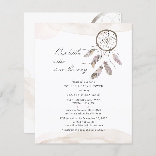 Papier Budget Boho Chic Couples Baby shower Invitation (Devant / Derrière)