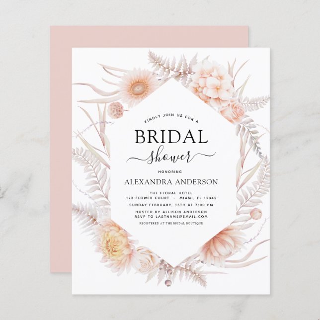 Papier Budget Boho Chic Dusty Pink Desert Fête des mariée (Devant / Derrière)