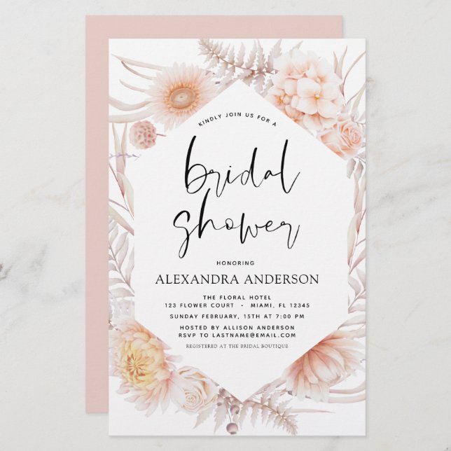 Papier Budget Boho Chic Dusty Pink Desert Fête des mariée (Devant / Derrière)