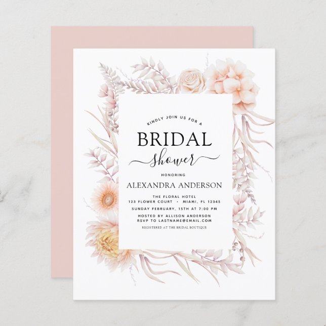 Papier Budget Boho Chic Dusty Pink Desert Fête des mariée (Devant / Derrière)