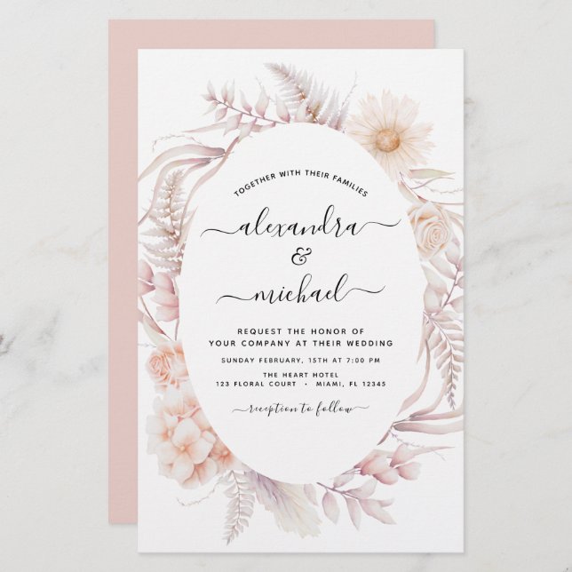 Papier Budget Boho Chic Dusty Pink Desert Mariage (Devant / Derrière)