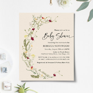 Papier Budget Boho Chic Fleur sauvage Baby shower Invitat