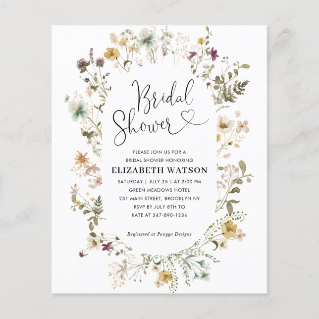 Papier Budget Boho Chic Fleur sauvage Floral Fête des mar (Devant)
