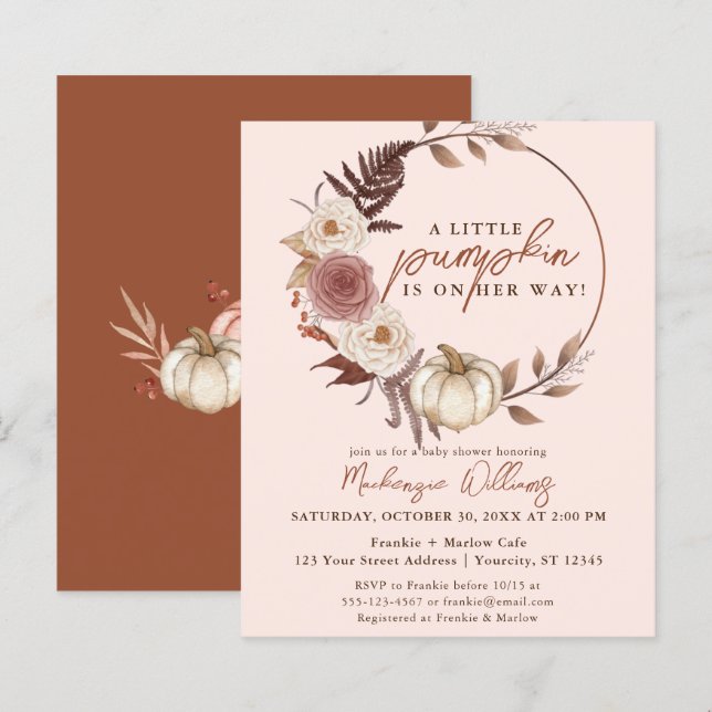 Papier Budget Boho Citrouille Girl Automne Baby shower In (Devant / Derrière)