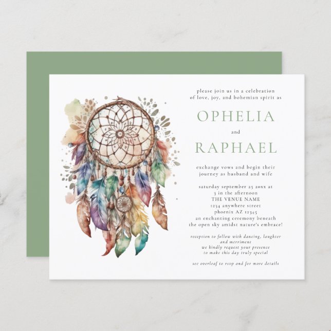 Papier Budget Boho coloré Dreamcatcher Mariage Sage (Devant / Derrière)