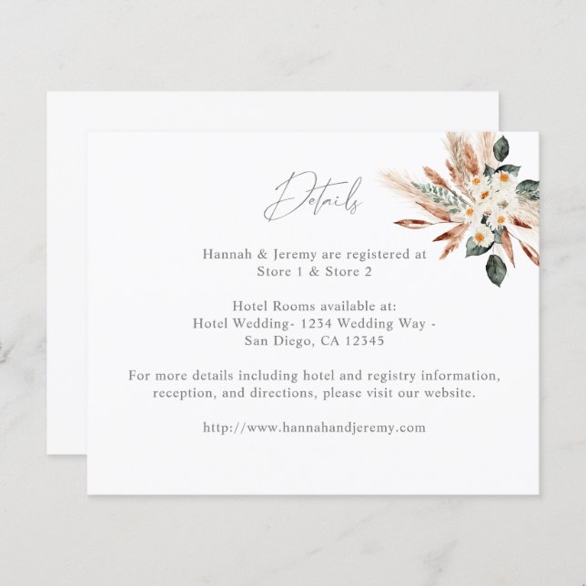 Papier Budget Boho Cuivre Pampas Grass Floral Détails (Devant / Derrière)