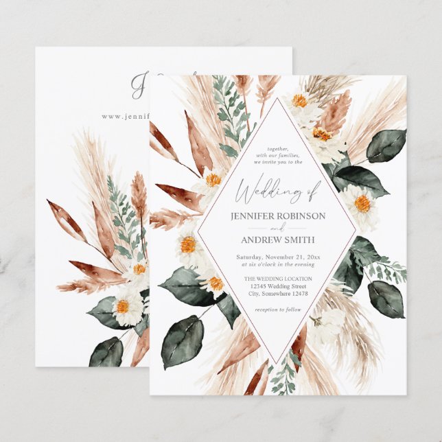 Papier Budget Boho Cuivre Pampas Grass Mariage (Devant / Derrière)