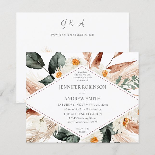 Papier Budget Boho Cuivre Pampas Grass Mariage 2 (Devant / Derrière)
