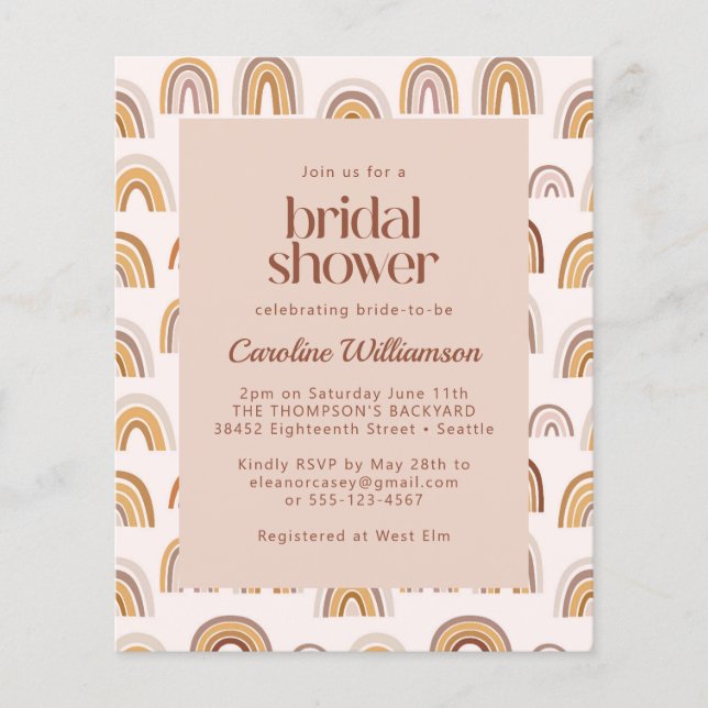 Papier Budget Boho Desert Rainbow Fête des mariées Invita (Devant)