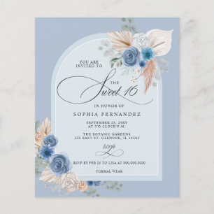 Papier Budget Boho Dusty Blue Pampas Sweet 16 Invitation