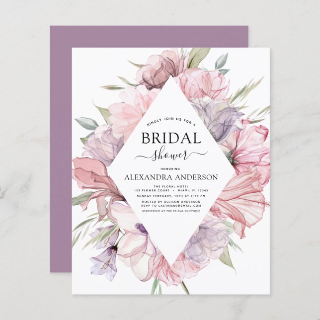 Papier Budget Boho Dusty rose violet Fête des mariées (Devant / Derrière)