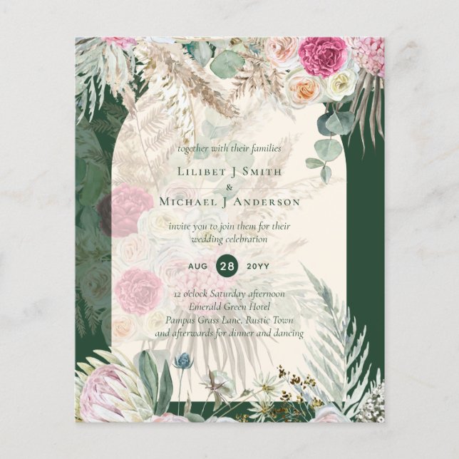 Papier BUDGET BOHO Emerald Green BOHO Floral rose Mariage (Devant)