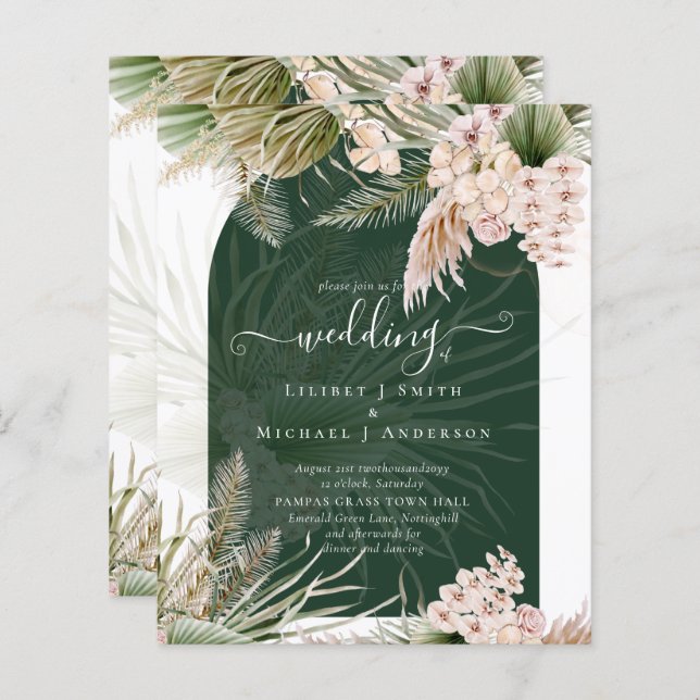 Papier BUDGET BOHO Emerald Green Pampas Grass Mariage (Devant / Derrière)