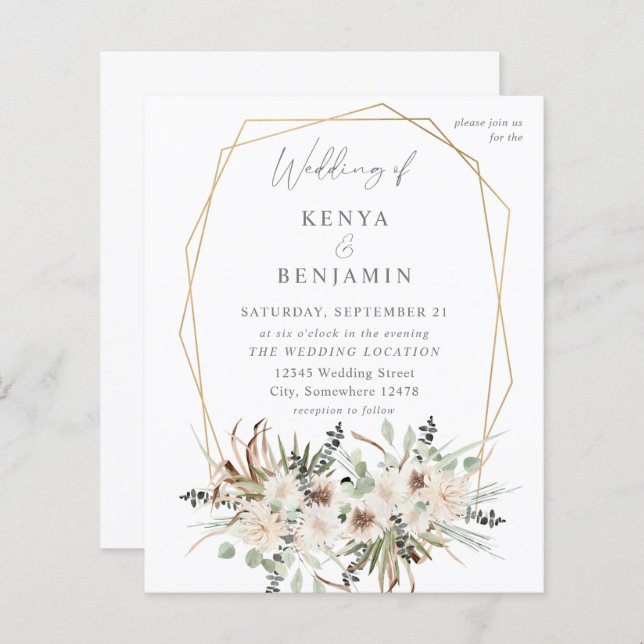Papier Budget Boho Eucalyptus & Beige Floral Mariage 2 (Devant / Derrière)