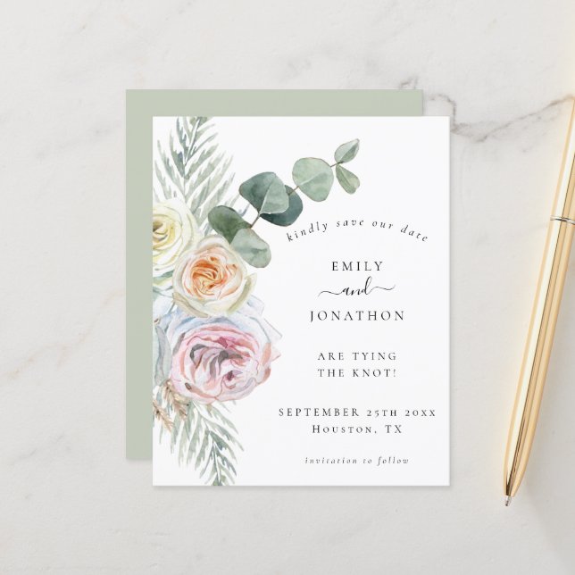Papier Budget Boho Eucalyptus Florals Mariage Date de sau (Devant/Arrière en situation)