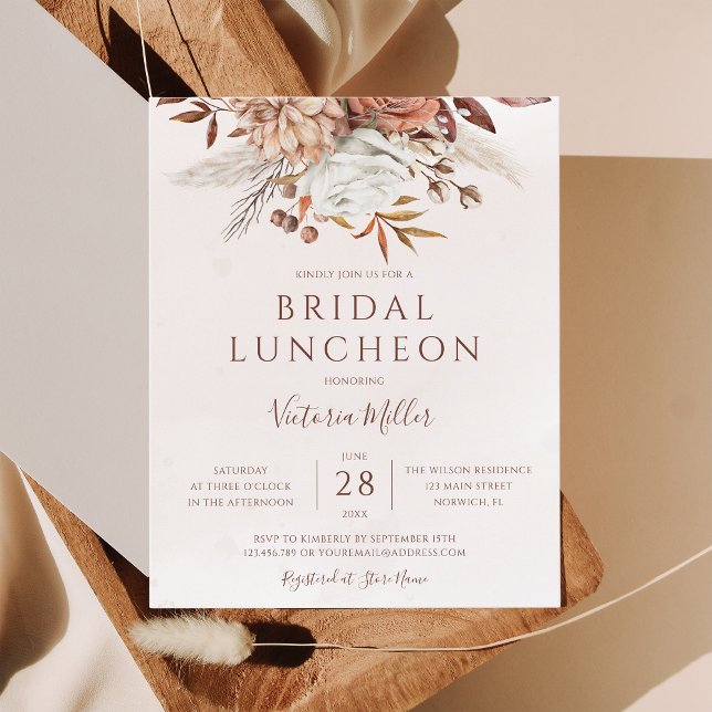 Papier Budget Boho Fall Floral Bridal Luncheon Invitation (Créateur téléchargé)