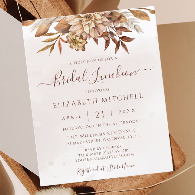 Papier Budget Boho Fall Floral Bridal Luncheon Invitation (Créateur téléchargé)