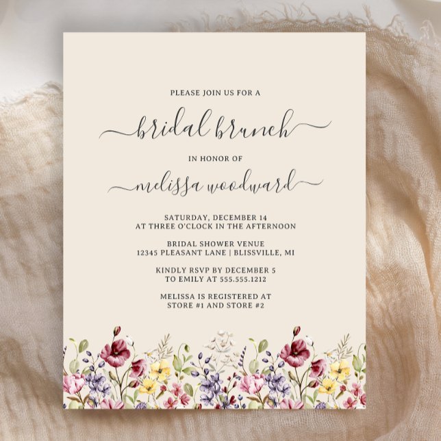 Papier Budget Boho Fleur sauvage Bridal Brunch Invitation (Créateur téléchargé)