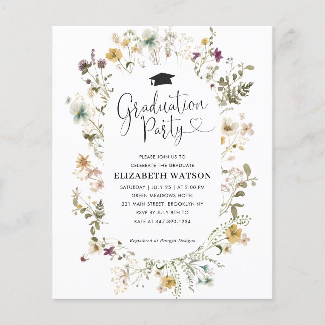 Papier Budget Boho Fleur sauvage Floral Graduation Party (Devant)