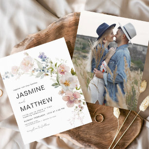 Papier Budget Boho Fleur sauvage Mariage Photo Invitation