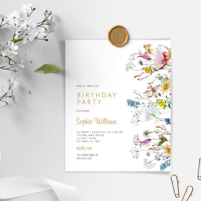 Papier Budget Boho Fleurs sauvages Anniversaire Fête Invi (Créateur téléchargé)