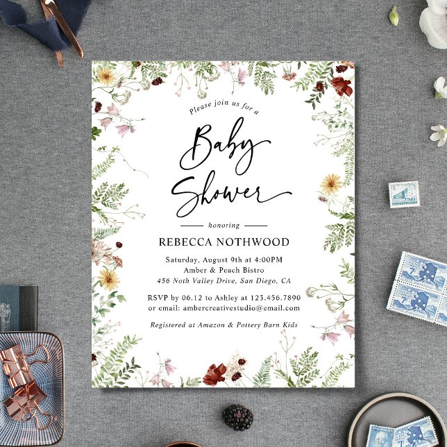 Papier Budget Boho Florals Baby shower Invitation (Créateur téléchargé)