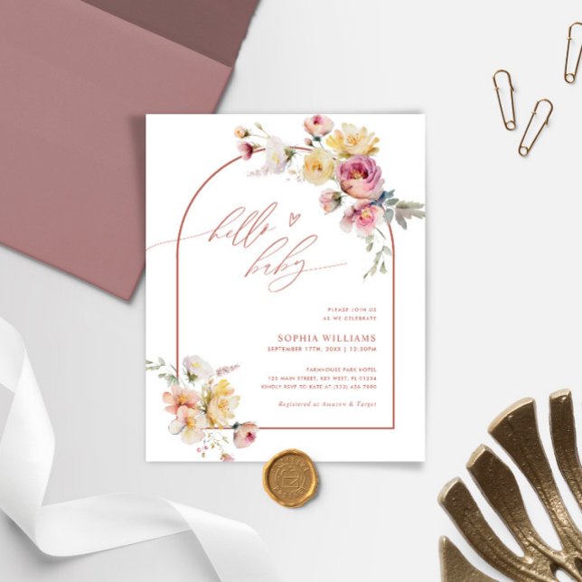 Papier Budget Boho Garden Rose Baby shower Invitation (Créateur téléchargé)