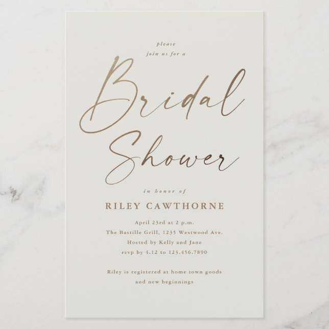 Papier Budget Boho Gold Script Bridal Douche Invitation (Devant)