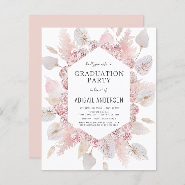 Papier Budget Boho Grad Class of 2023 Party Invitation (Devant / Derrière)