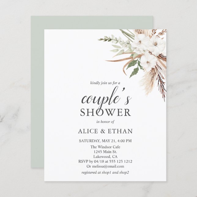 Papier Budget Boho Green Pampa Grass Couples Douche (Devant / Derrière)