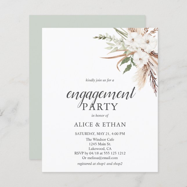 Papier Budget Boho Green Pampa Grass Engagement Party (Devant / Derrière)