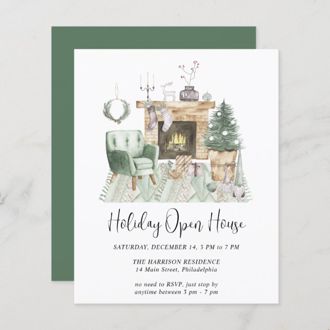 Papier Budget Boho Holiday Open House Invitation (Devant / Derrière)