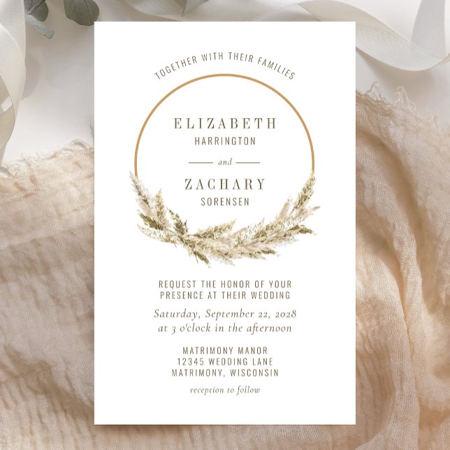 Papier Budget Boho Hoop Pampas Grass Faire-part de mariag (Créateur téléchargé)