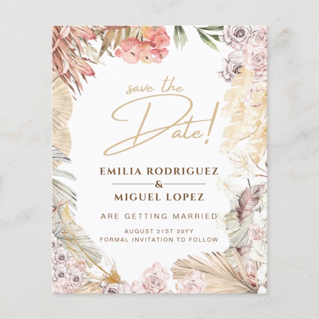 Papier BUDGET BOHO Mariage Inviter téléchargement numériq (Devant)