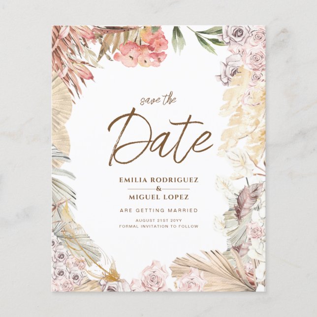 Papier BUDGET BOHO Mariage Inviter téléchargement numériq (Devant)