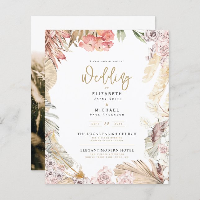 Papier BUDGET BOHO Mariage Inviter téléchargement numériq (Devant / Derrière)