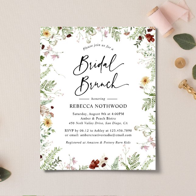 Papier Budget Boho Nature Floral Bridal Brunch Invitation (Créateur téléchargé)