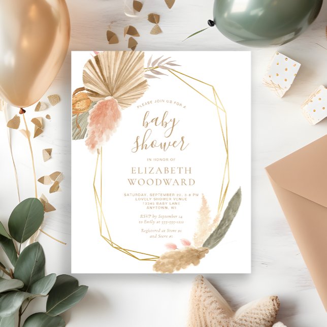 Papier Budget Boho Pampas Baby shower en herbe Invitation (Créateur téléchargé)