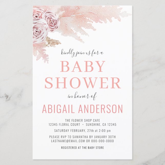 Papier Budget Boho Pampas Baby shower en herbe Invitation (Devant)