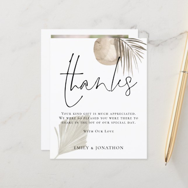 Papier BUDGET Boho Pampas Citation Mariage 3 Photo Merci (Devant/Arrière en situation)