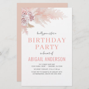 Papier Budget Boho Pampas Grass Anniversaire Fête Invitat