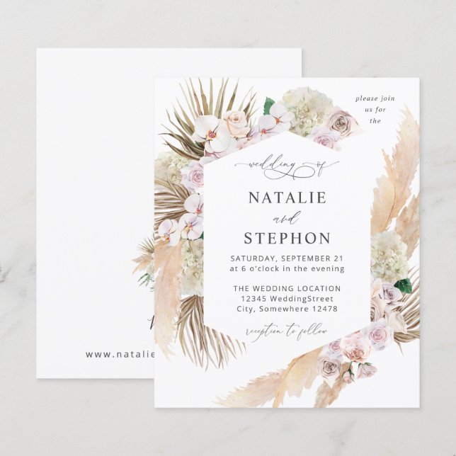Papier Budget Boho Pampas Grass Beach Floral Mariage (Devant / Derrière)
