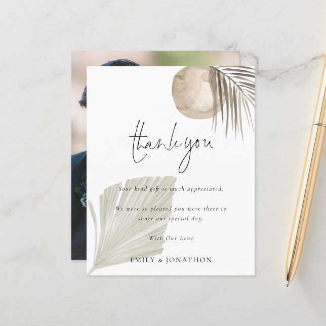 Papier Budget Boho Pampas Photo Mariage Merci (Devant/Arrière en situation)