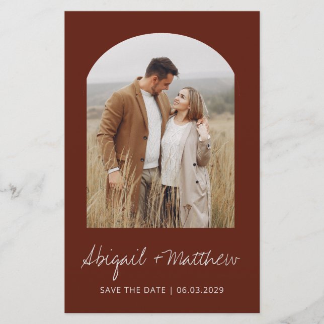 Papier Budget Boho Photo Arch Enregistrer La Date Invitat (Devant)