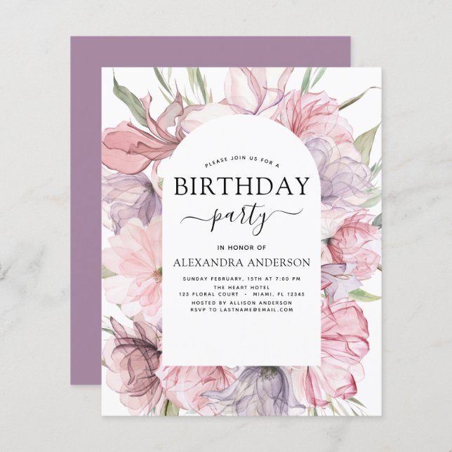 Papier Budget Boho Purple N'Importe Quel Âge Anniversaire (Devant / Derrière)