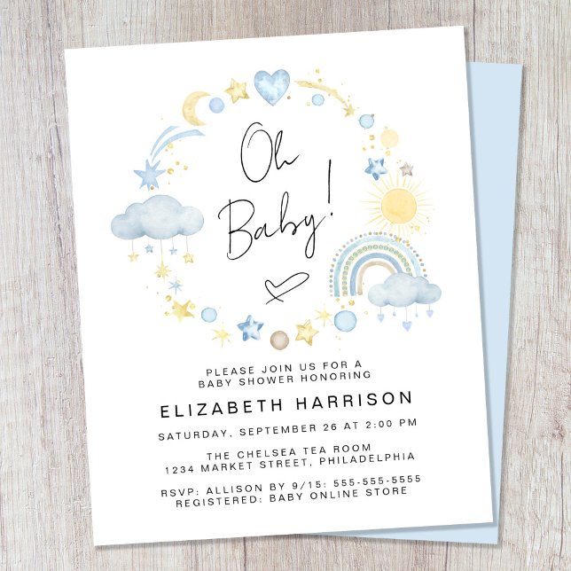 Papier Budget Boho Rainbow Baby Boy Shower Invitation (Créateur téléchargé)