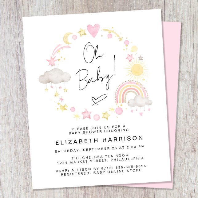 Papier Budget Boho Rainbow Baby Girl Shower Invitation (Créateur téléchargé)
