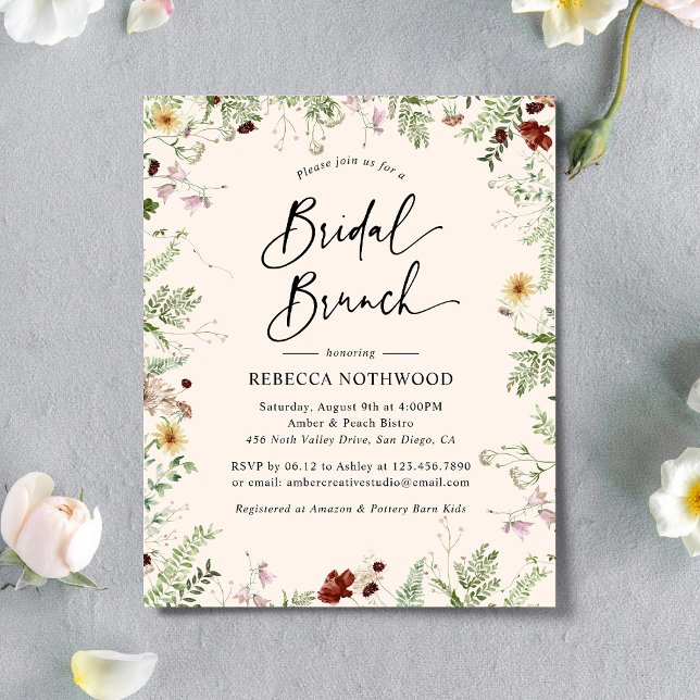 Papier Budget Boho Rose Florals Nuptiale Brunch Invitatio (Créateur téléchargé)